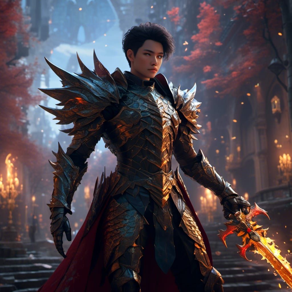 Dragon Knight with Flame Sword in Fantasy Art