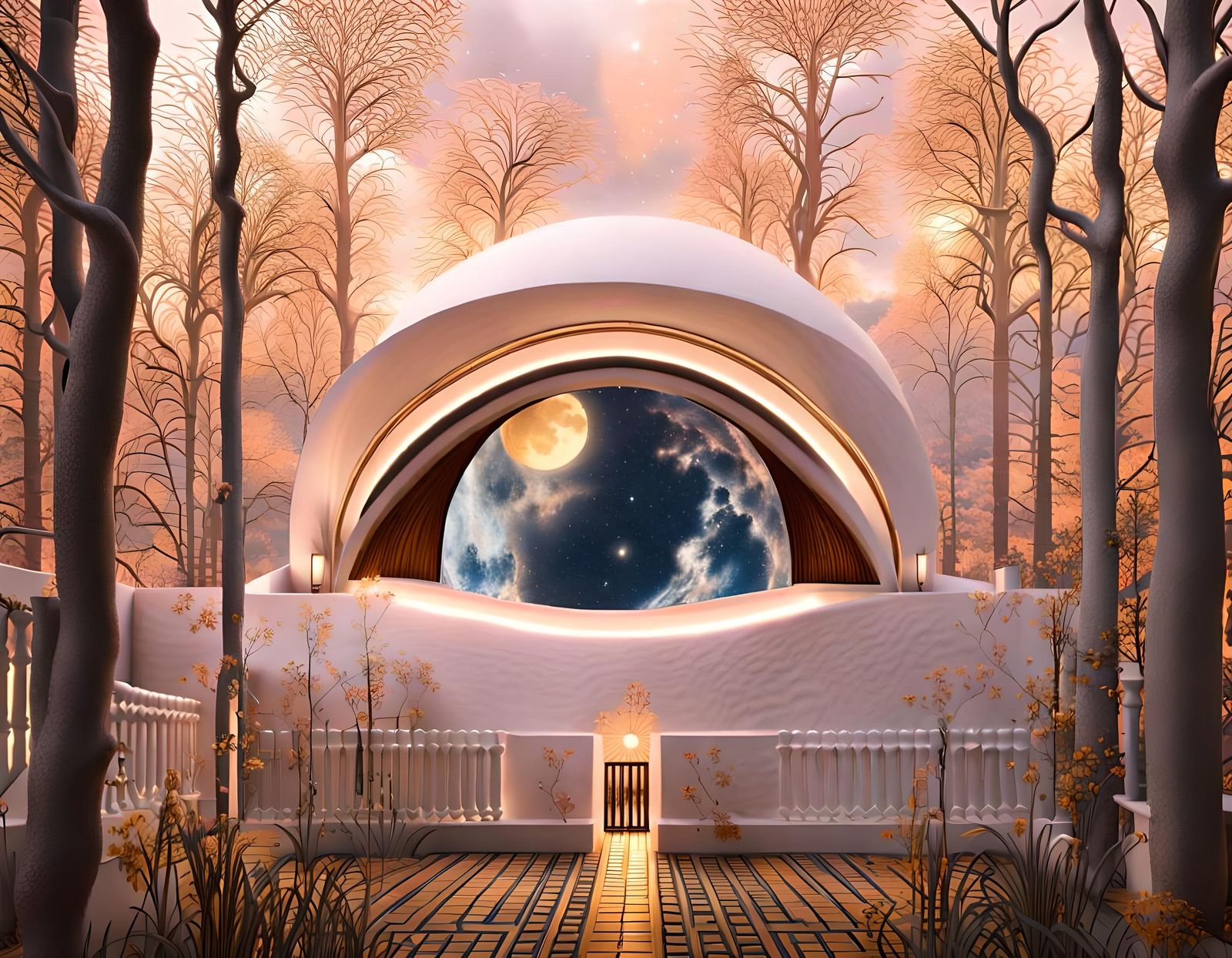 Fantasy Garden in Gold Wire Under Night Sky