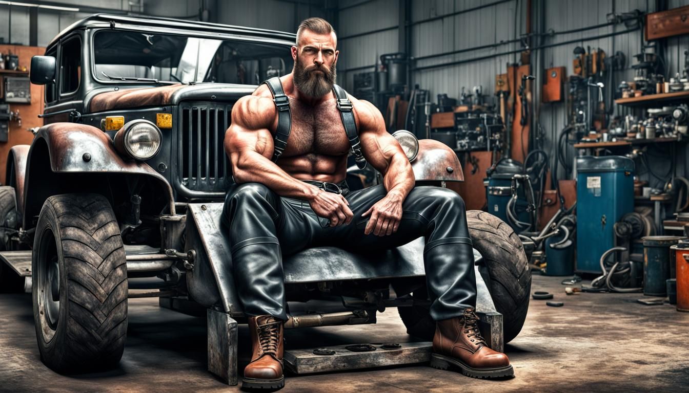 Hyperrealistic Portrait of a Proud, Muscular Mechanic
