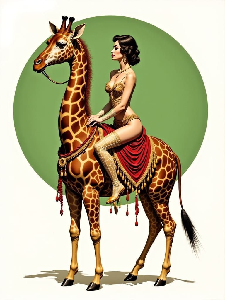 Glamorous Circus Rider in Art Deco Illustration Style