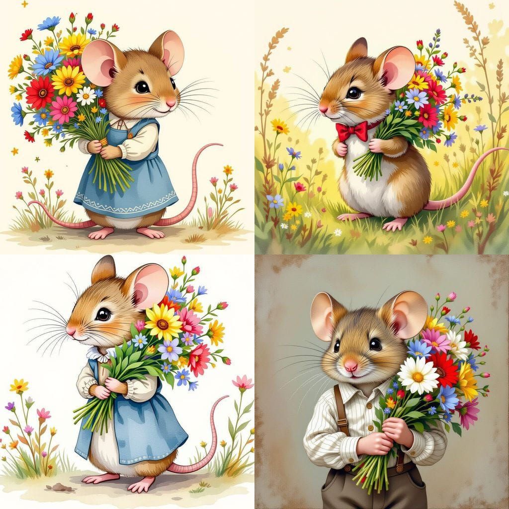 Shy Mouse Hiding Flowers in Adorable Image