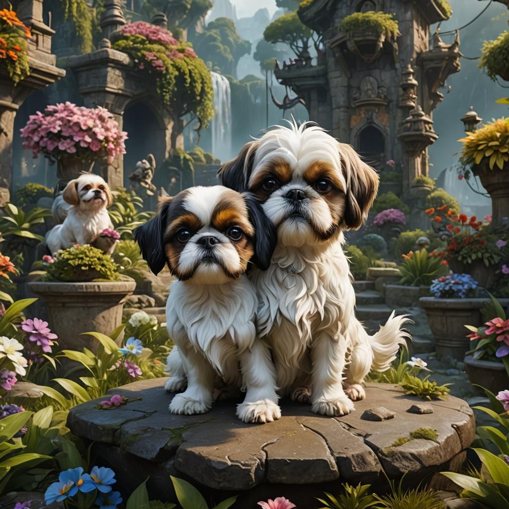 Shih Tzu and Chihuahua: Detailed Fantasy Concept Art