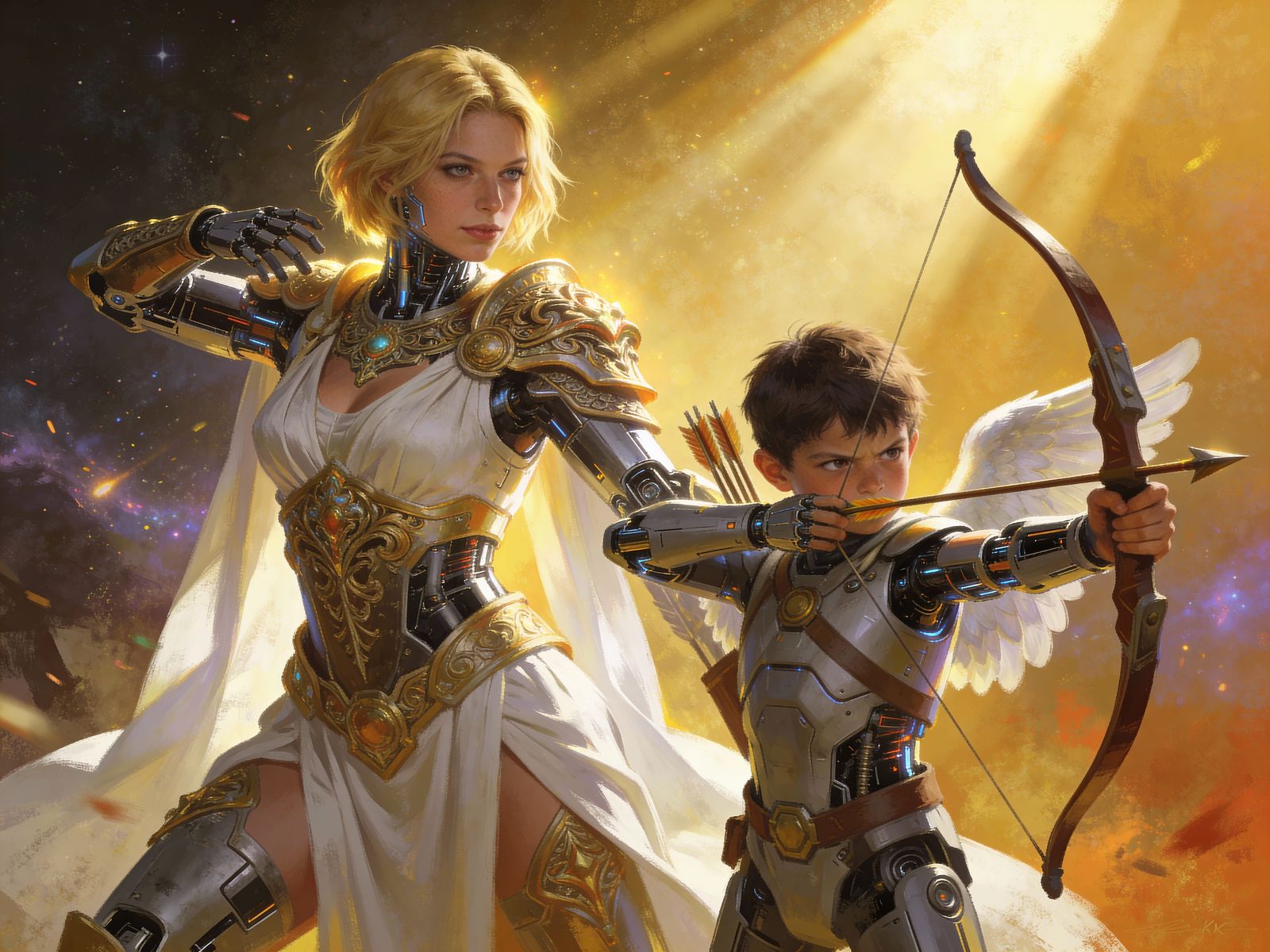 Cybernetic Valkyrie Mother and Cupid Child