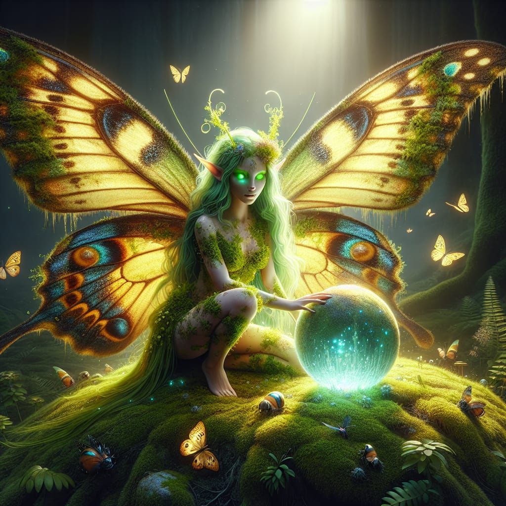 Luminous Fairy with Butterfly Wings in Matte Painting