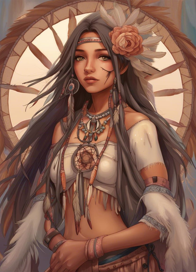 Anime Native American Girl with Dreamcatcher