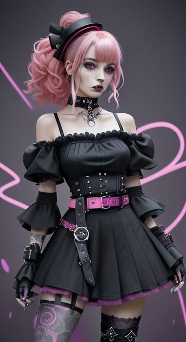 Gothic Punk Goddess in Anime Style
