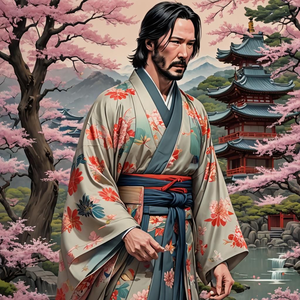 Keanu Reeves in Kimono, Ukiyo-e Style