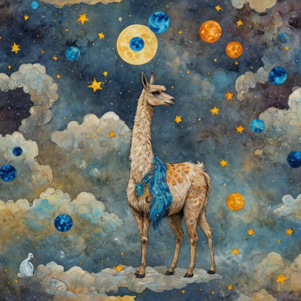 Llama's Starry Journey: Impressionistic Surrealism