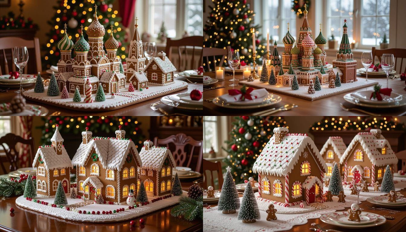 Gingerbread Russian Town Centerpiece on Christmas Table