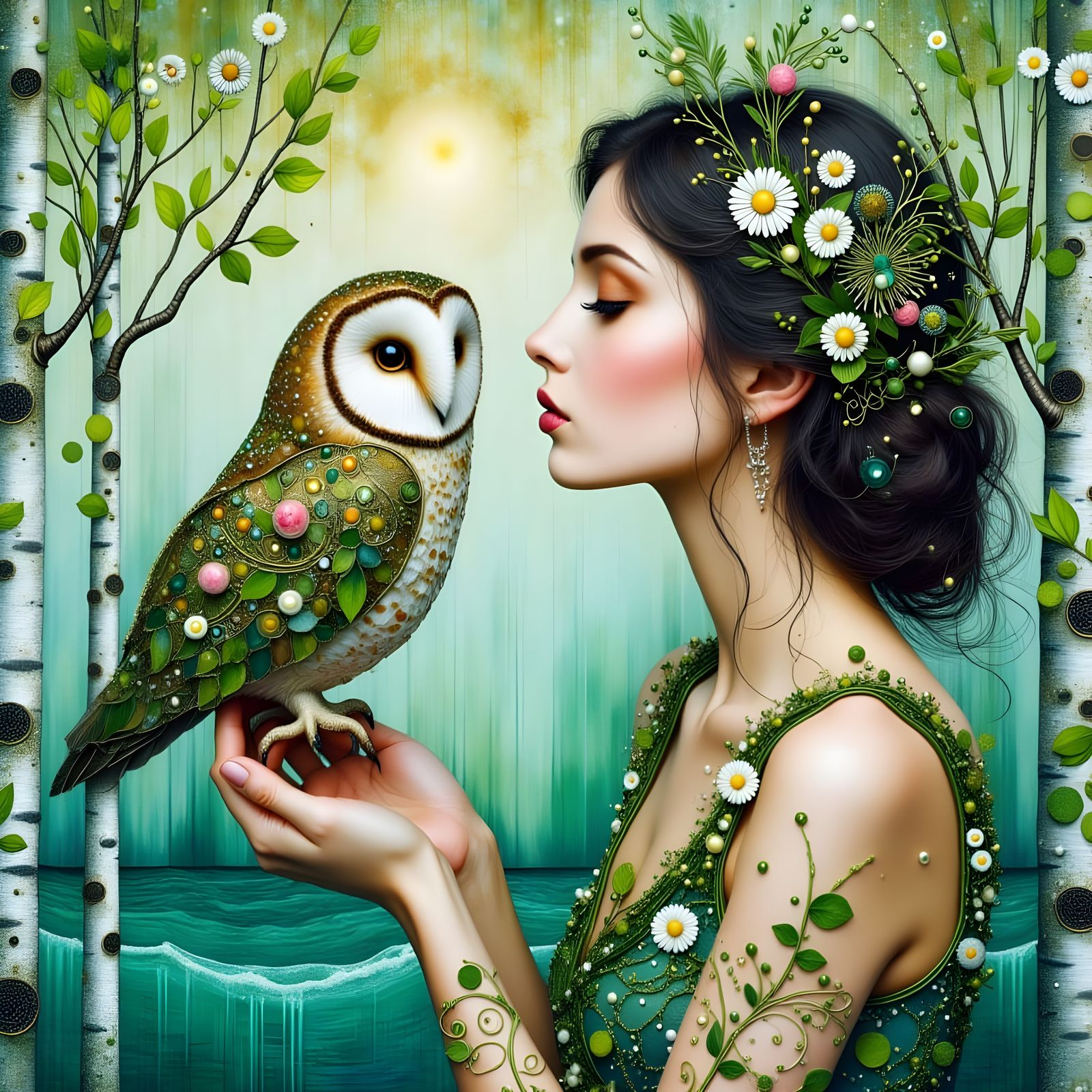 Enchanted Forest Goddess with Owl Companion