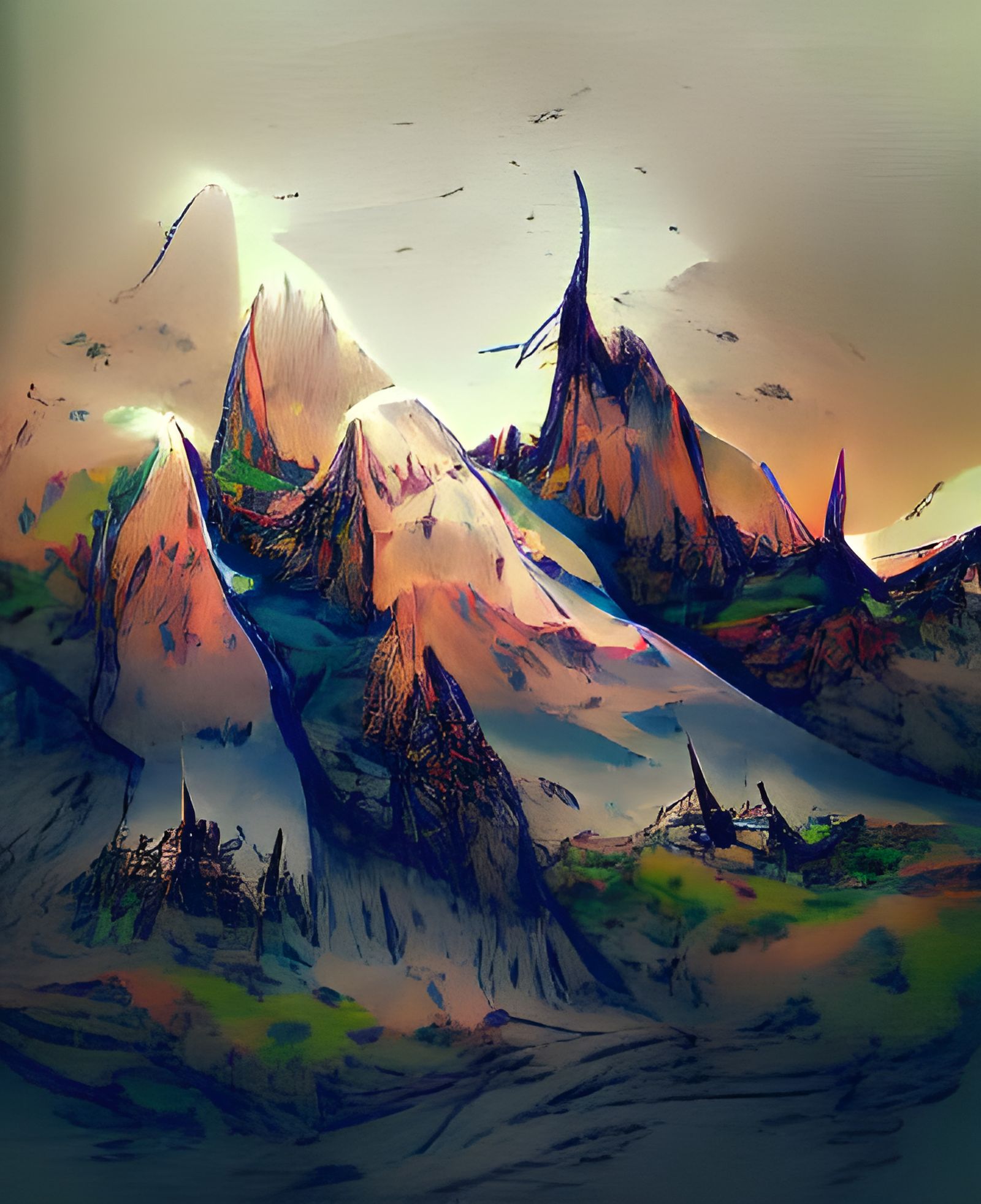 Realistic Fantasy Mountains Ink Drawing