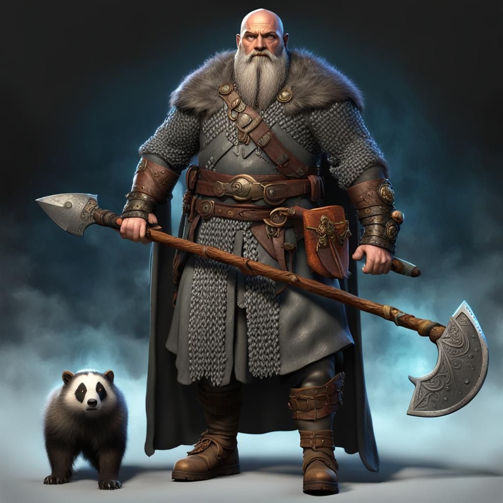 Dwarf Wizard with Badger Familiar in Detailed Matte Painting