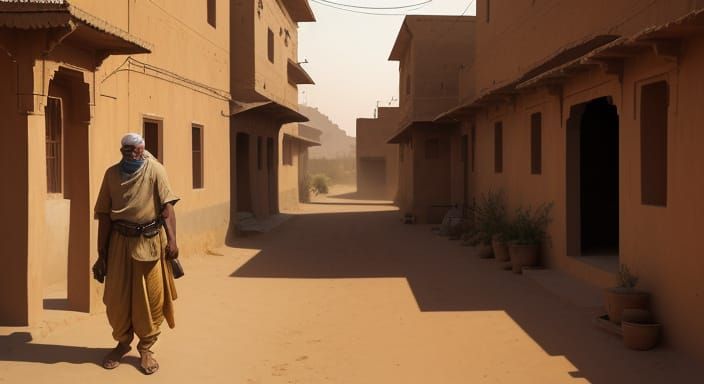 Rajasthan Village Under Warm Sunset