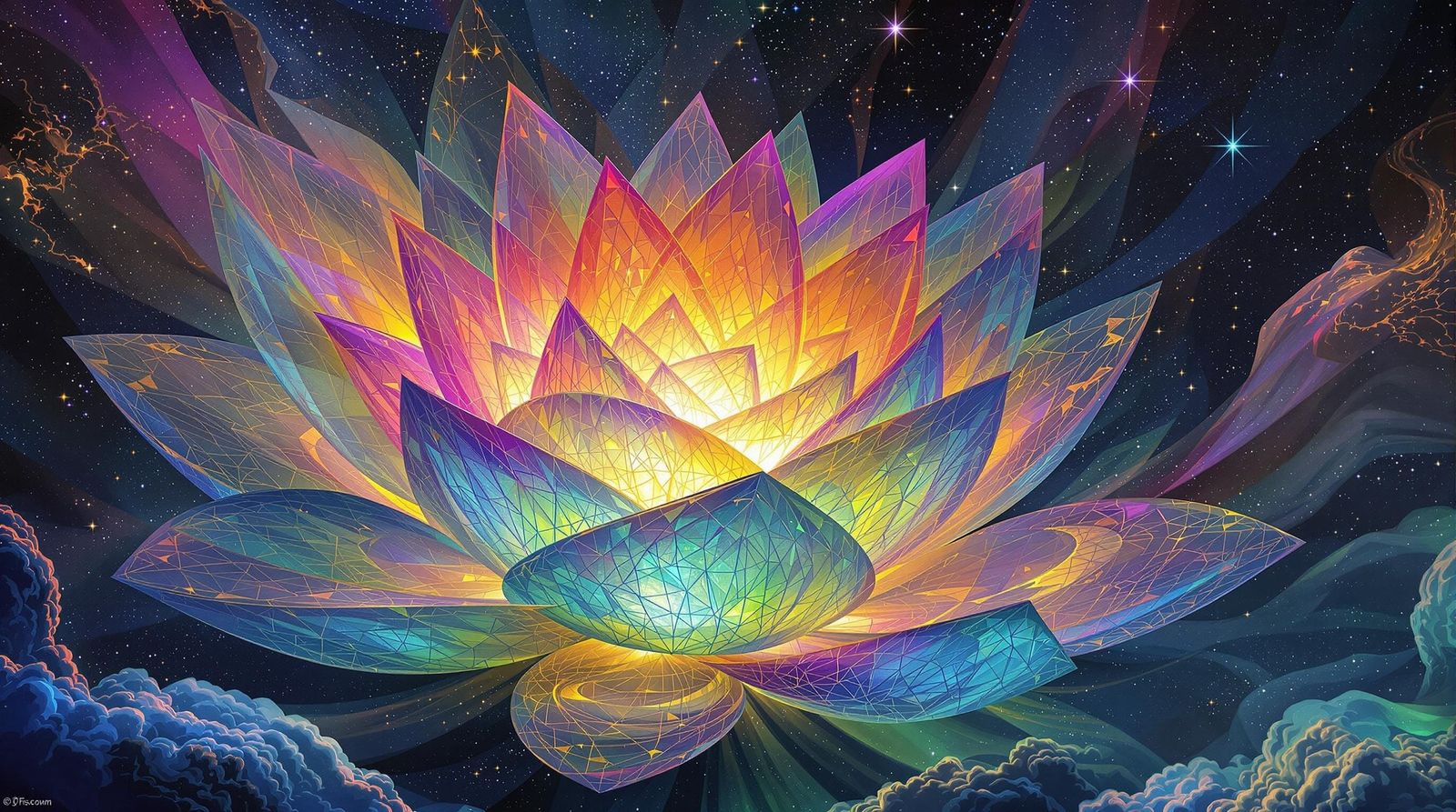 Surreal Cosmic Lotus Blooms to Reveal Hidden Dimensional Pat...