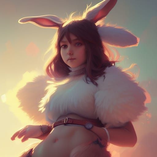 Cute Rabbit Girl Portrait in Artstation Style