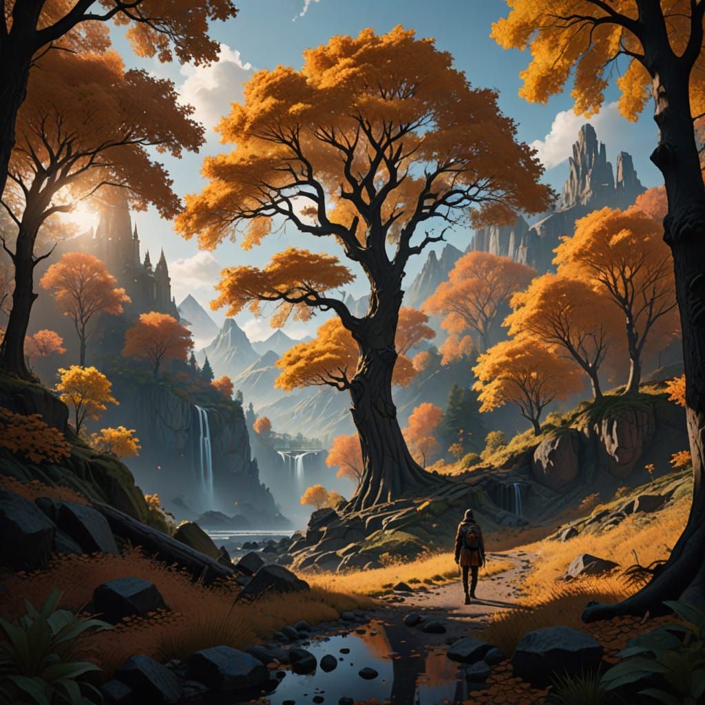 Surreal Autumn Landscape with Luxurious Details and Unreal R...