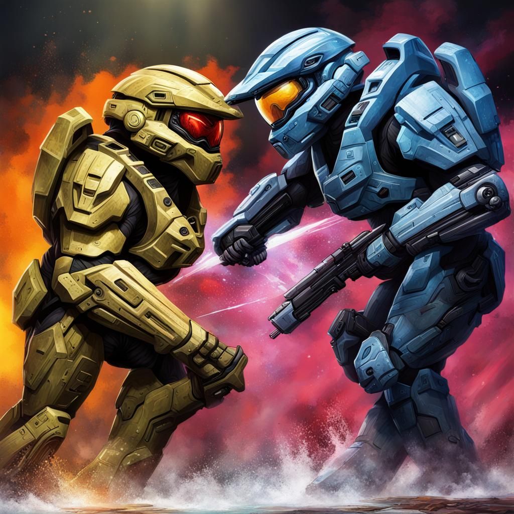 Halo Kämpfer vs Monster: Hyperrealistic Splash Art