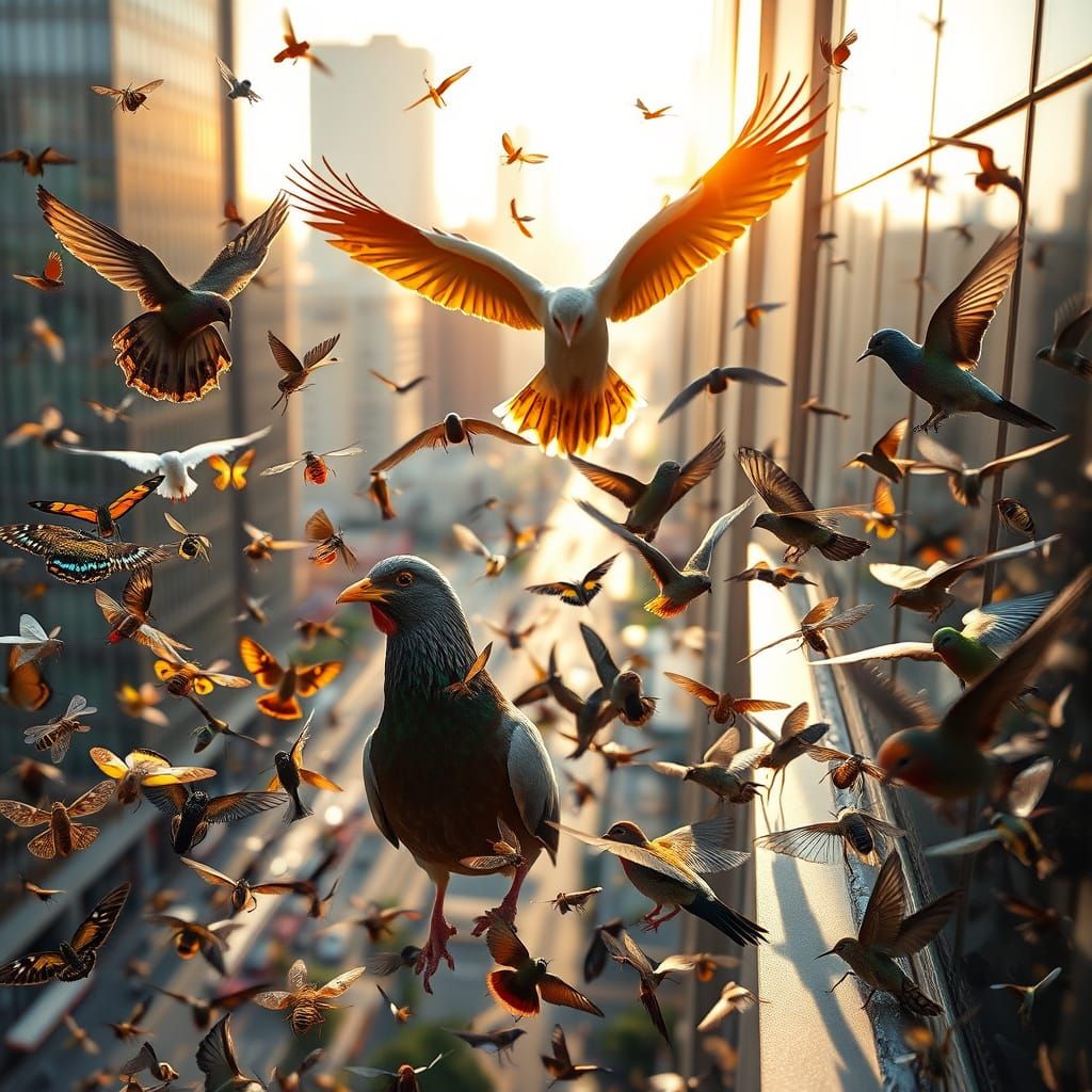 Winged Creatures Unite in Vibrant City Gathering