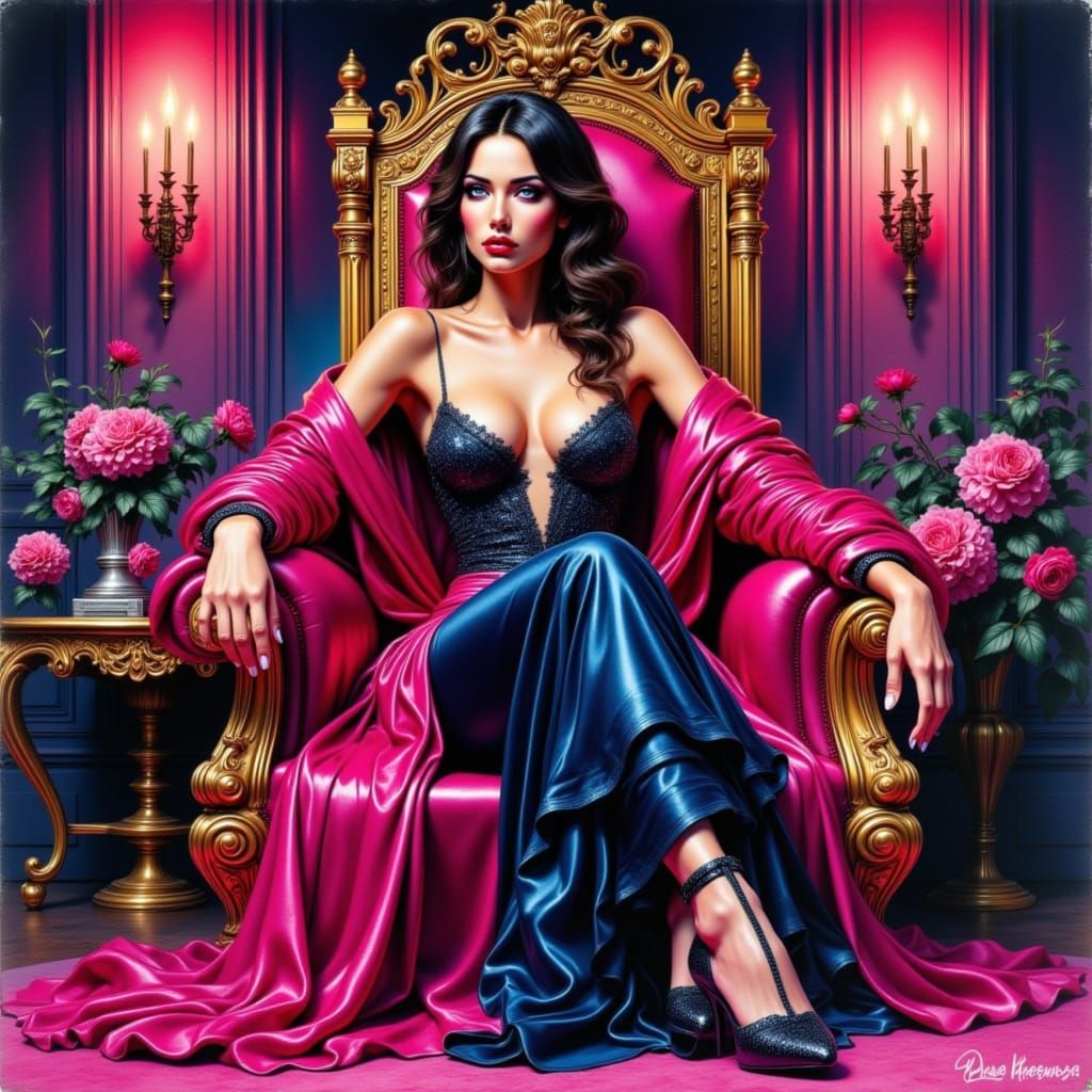 Elegant Queen of Beauty in Neon Watercolor Style