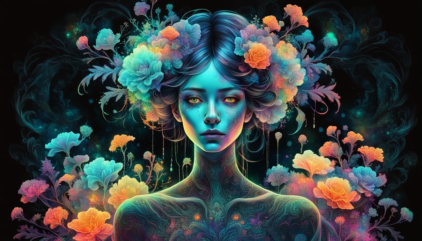 Fluorescent Ghost Girl Portrait in Anime Style