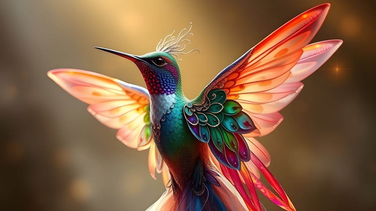 Radiant Hummingbird Goddess in Vibrant Fantasy Attire