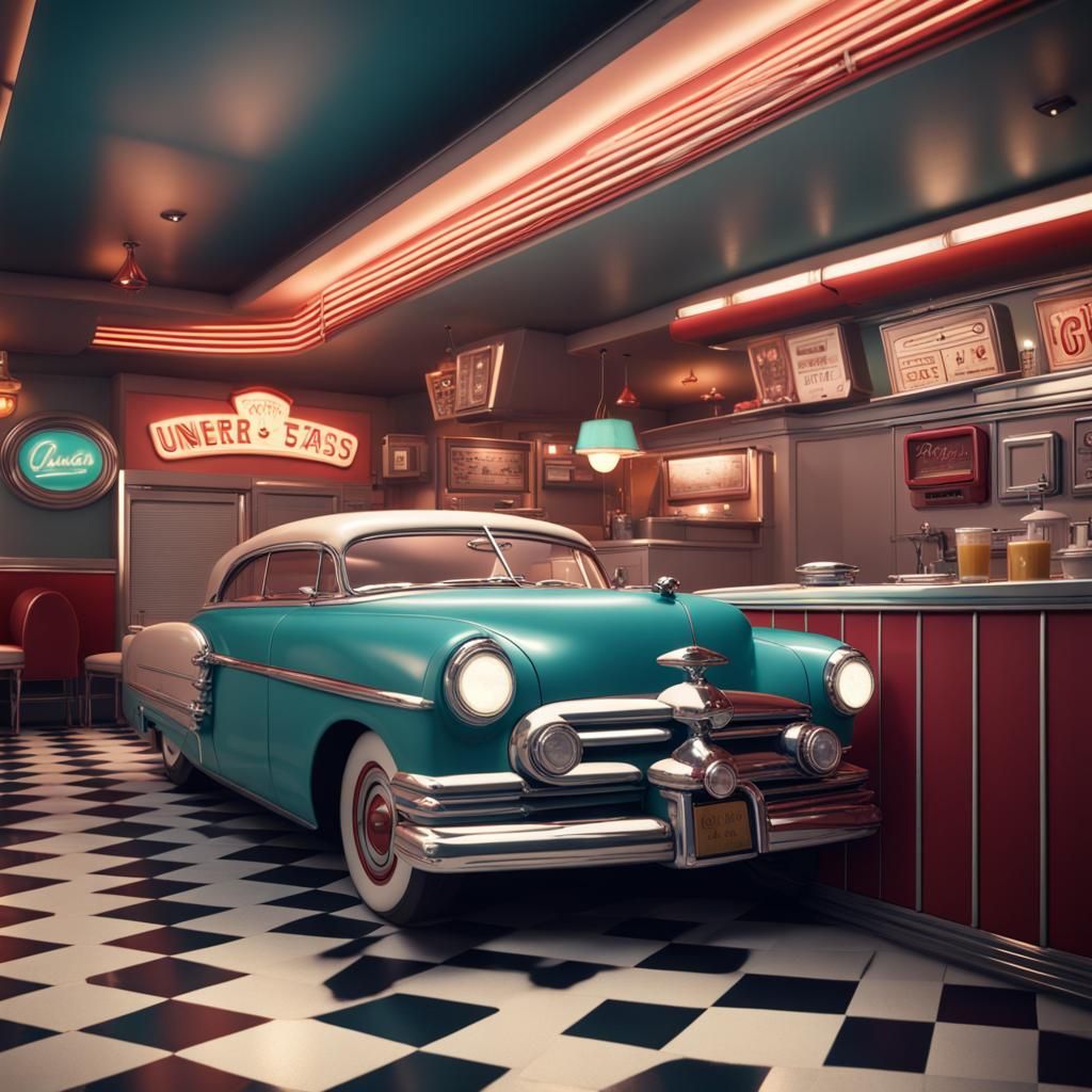 1950s Diner: Detailed Matte Painting in Deep Color
