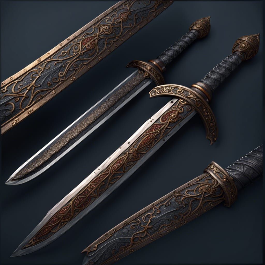Medieval Longsword with Damascus Blade in Matte Painting
