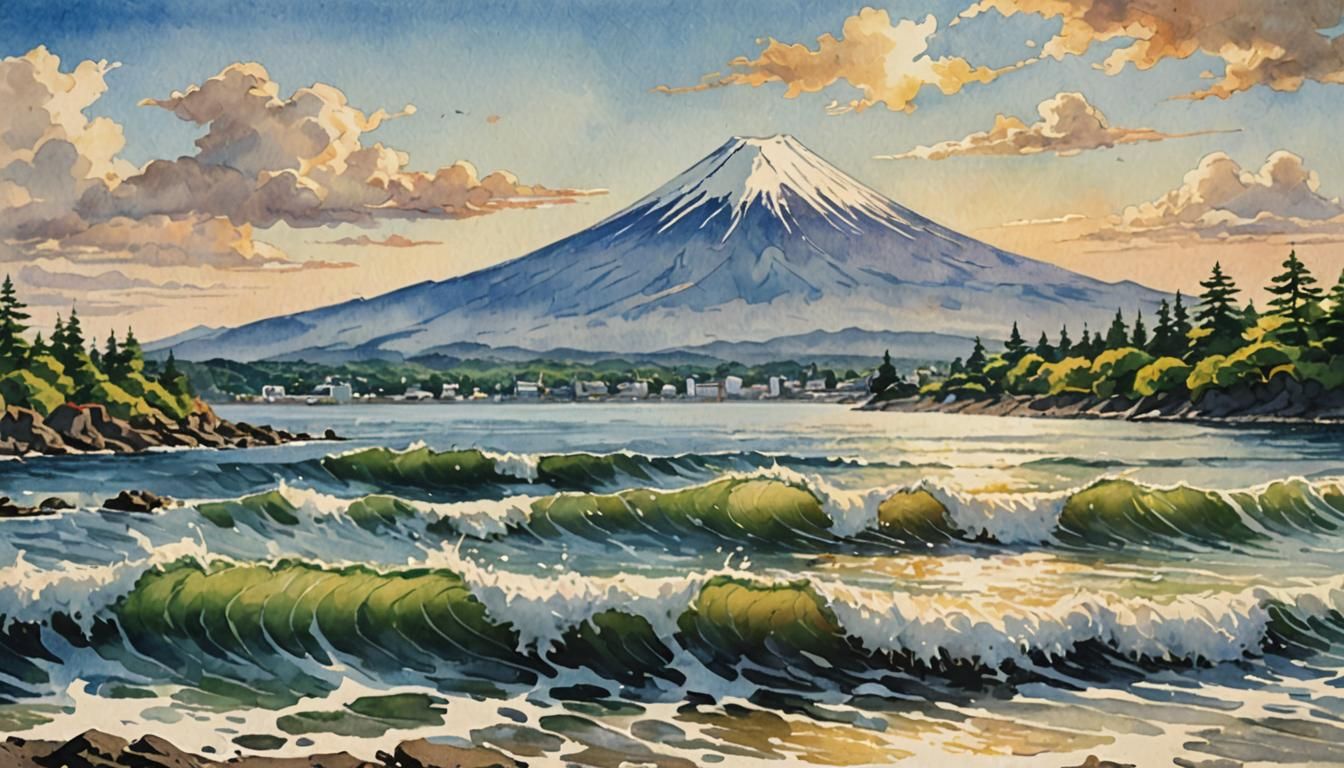 Mount Fuji Gouache Watercolor Impressionist Fine Art