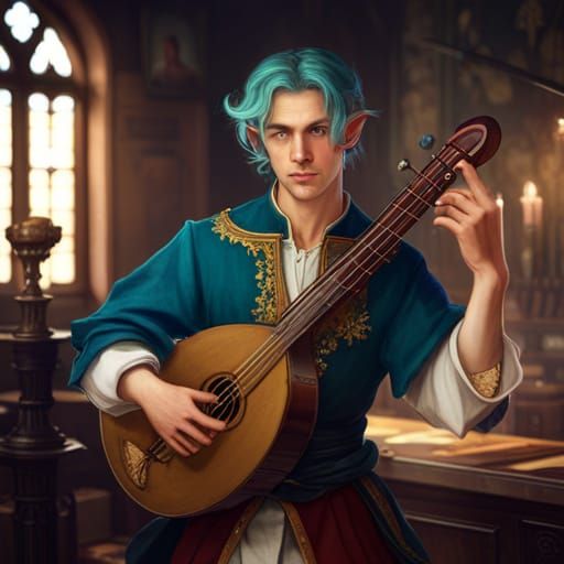 Epic Elf Bard Performing in a Medieval Bar
