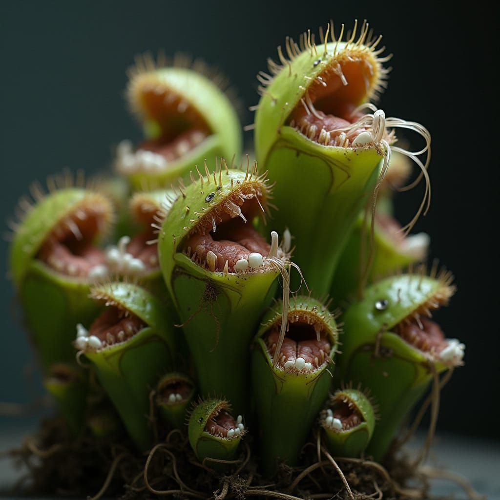 Surreal Close-Up of Venus Fly Traps with Human Dentures