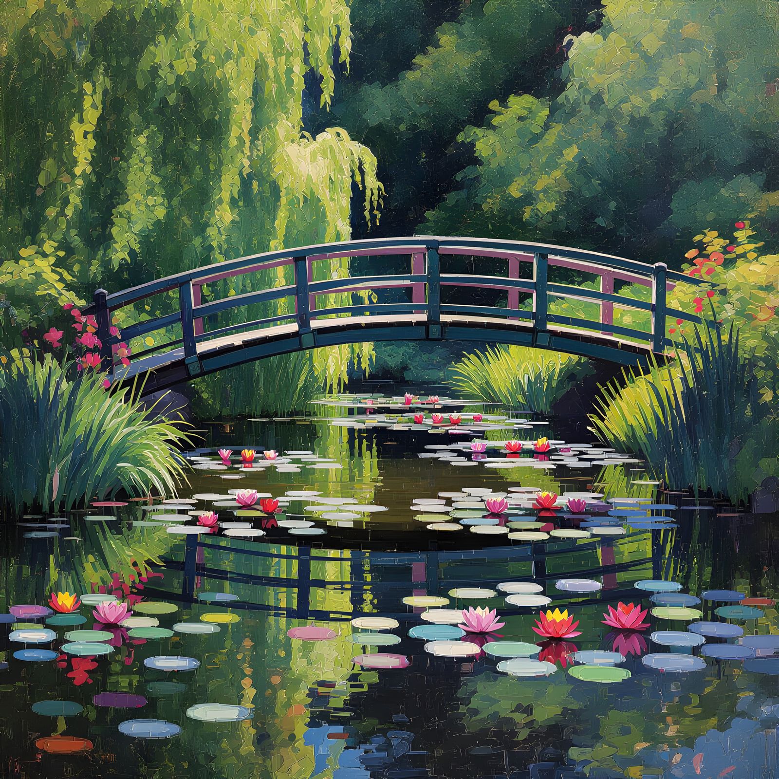 Claude Monet Style Garden with Digital Glitch Art