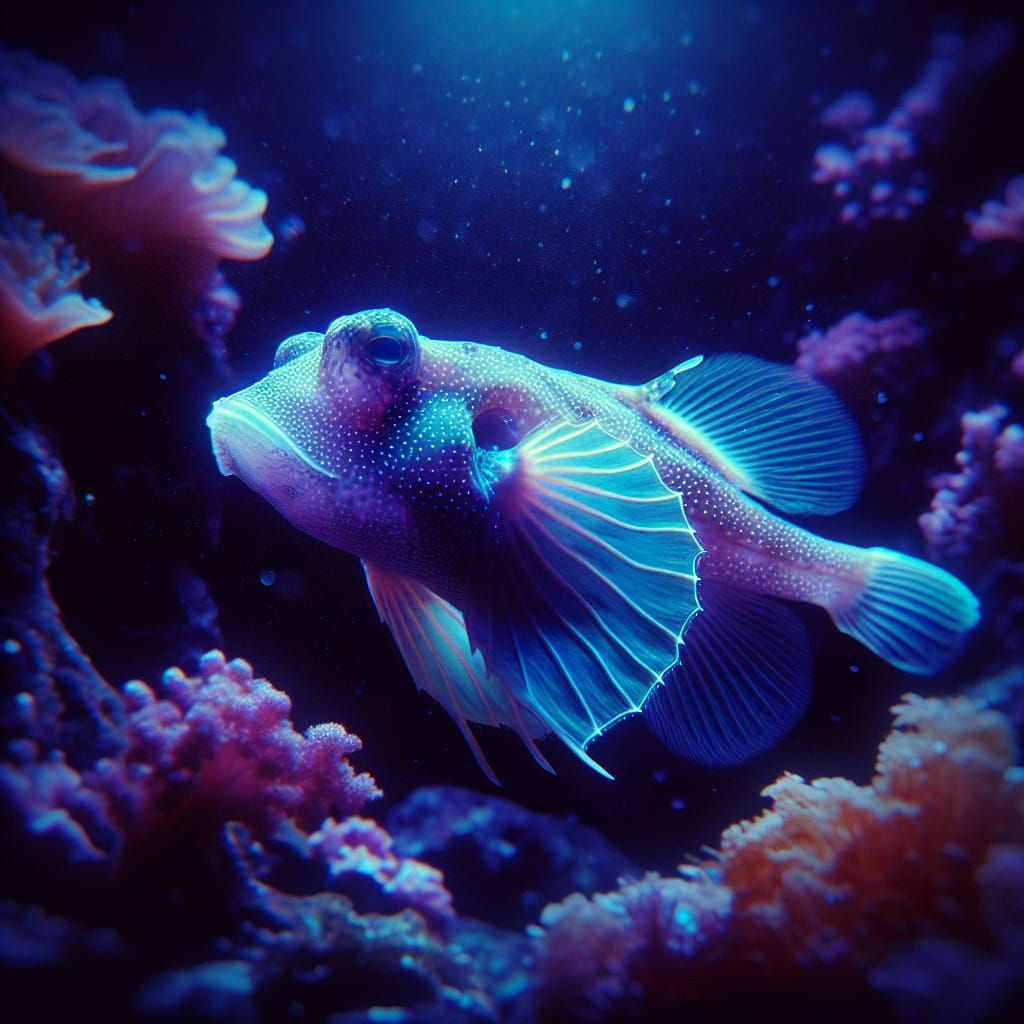 Mystique Lanternfish Shifting Colors in Aquatic Night