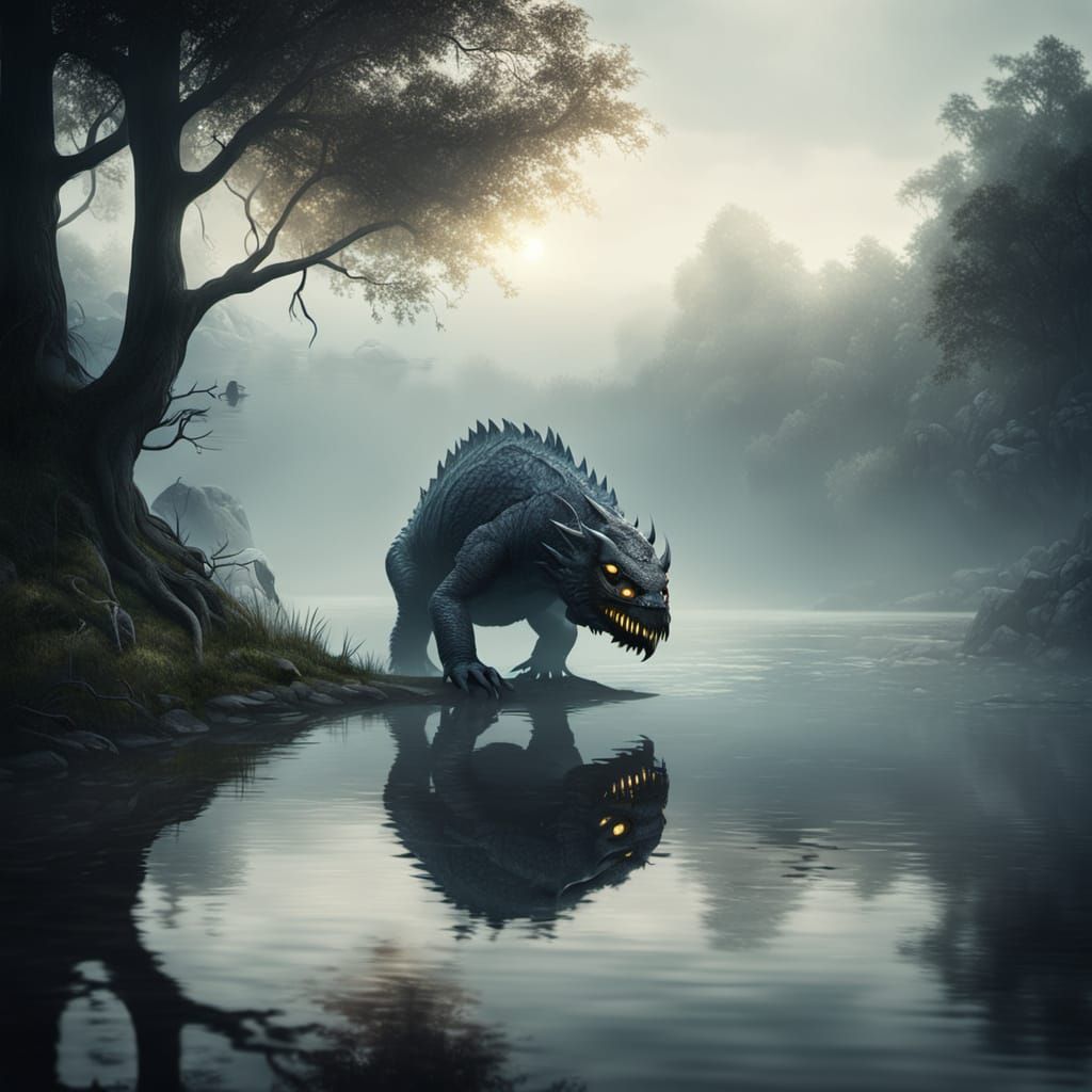 Realistic Monster Lurking Near Lake: 3D Render