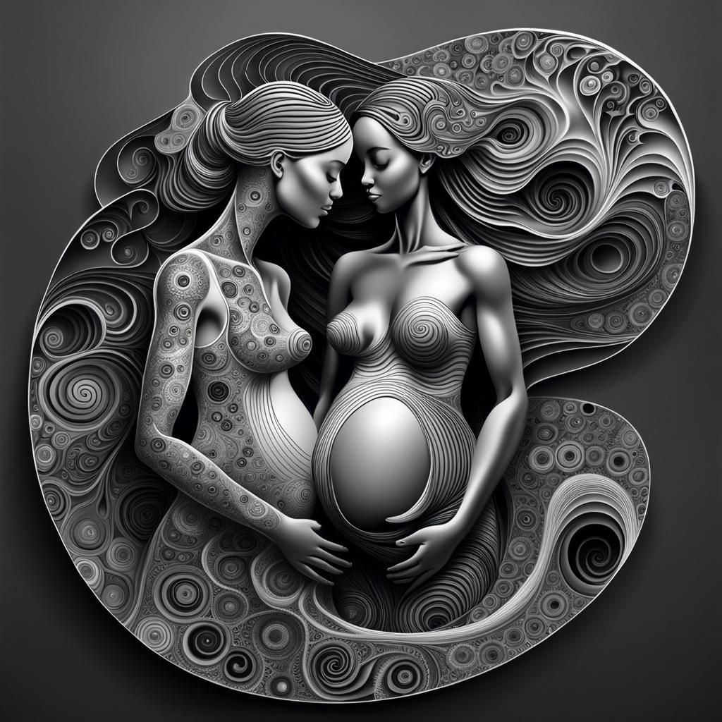Monochromatic Abstract: Pregnant Couple's Love