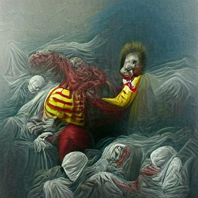 Terrifying Ronald McDonald in Horror Art Style