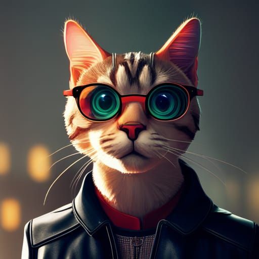 Cyberpunk Cat Portrait in Neon Cityscape