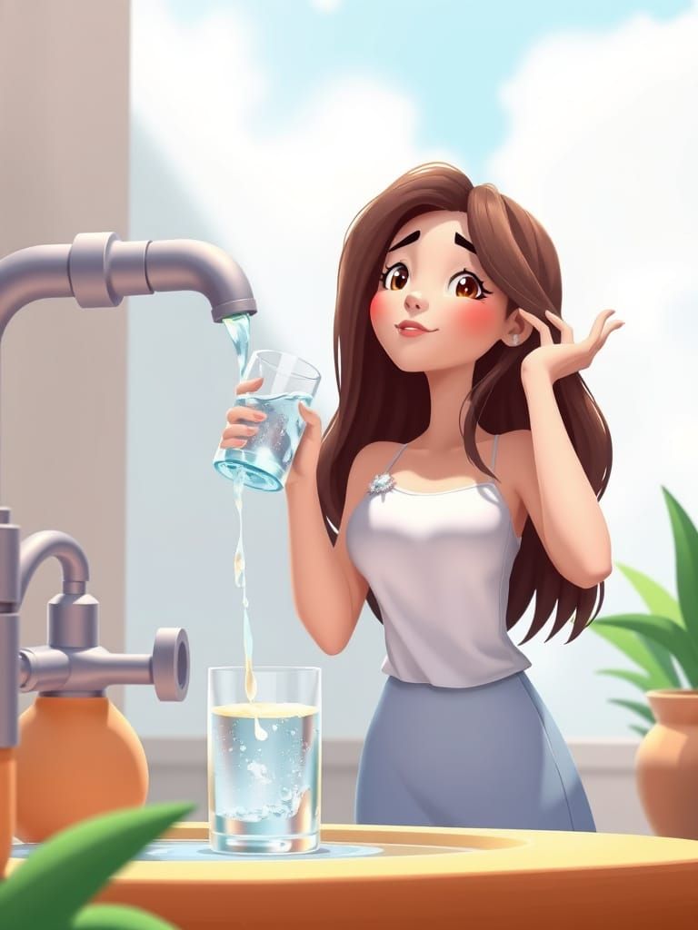 Disney-Inspired 3D Cartoon Woman Refreshes with a Drink