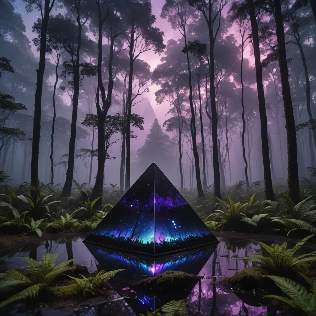 Mystical Rainforest Pyramid Sculpture in Postmodern Style