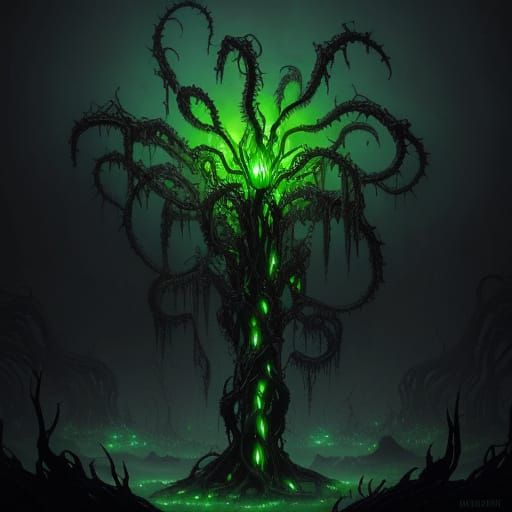 Bioluminescent Horror in Dark Fantasy Style