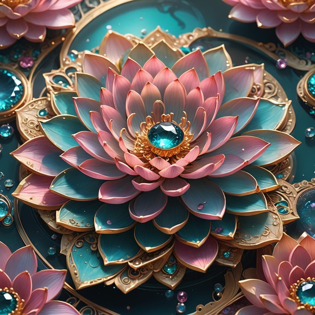 Lotus and Gemstone Ring in Mystical Light