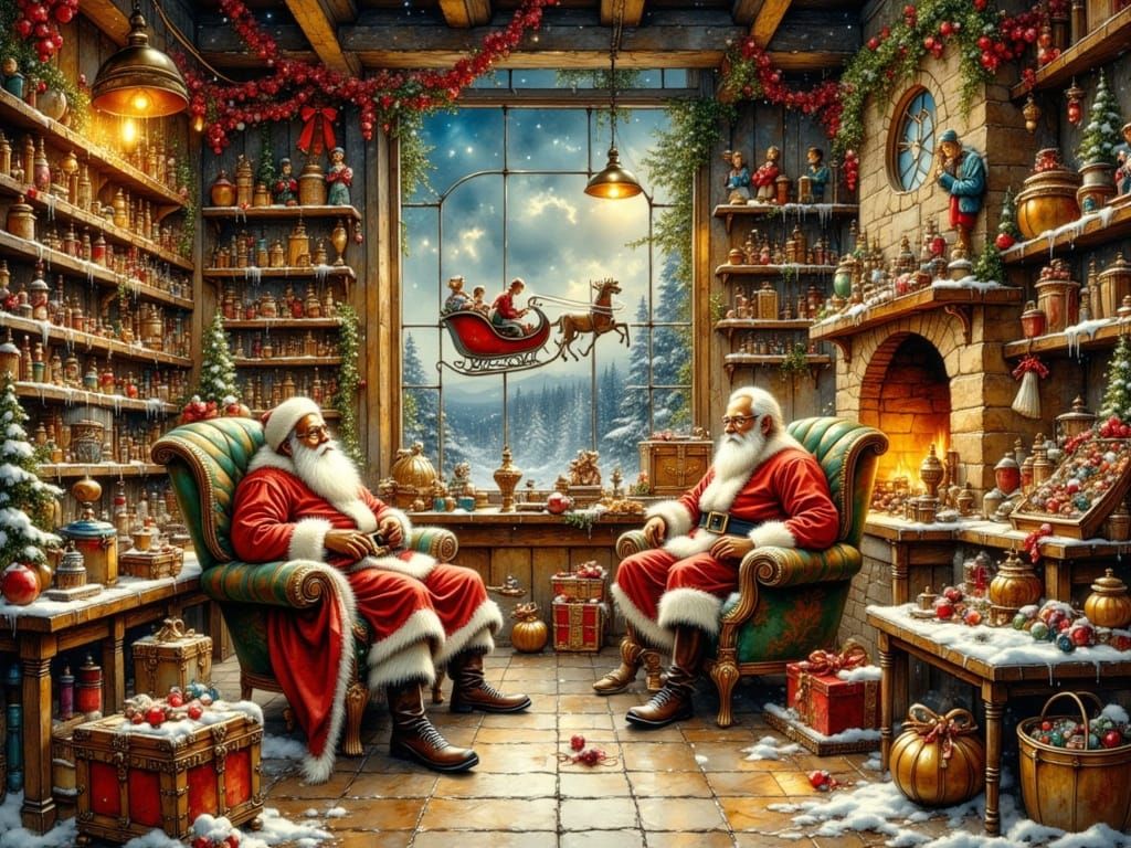 Santa's Workshop: Elves Prepare Toys in Cozy Vintage Style