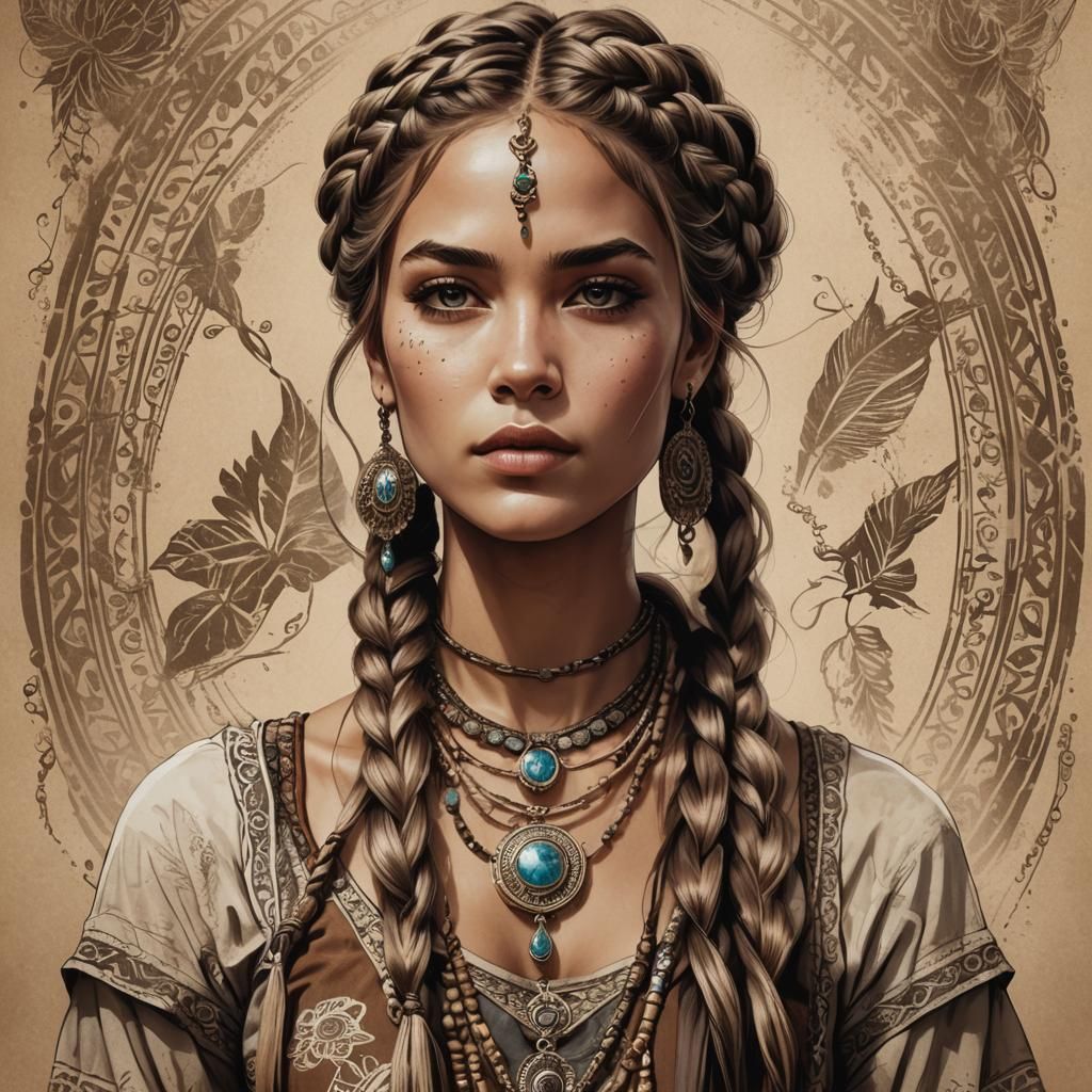 Woman with Braided Hair and Bohemian Jewelry