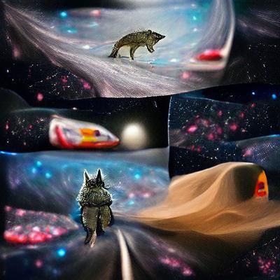 Astronaut Wolf Drifting Through Deep Space