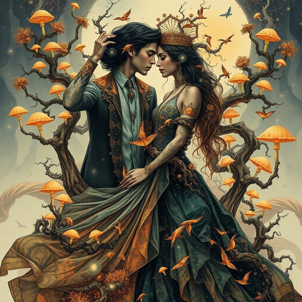 Ethereal Paper Collage of Intertwined Figures