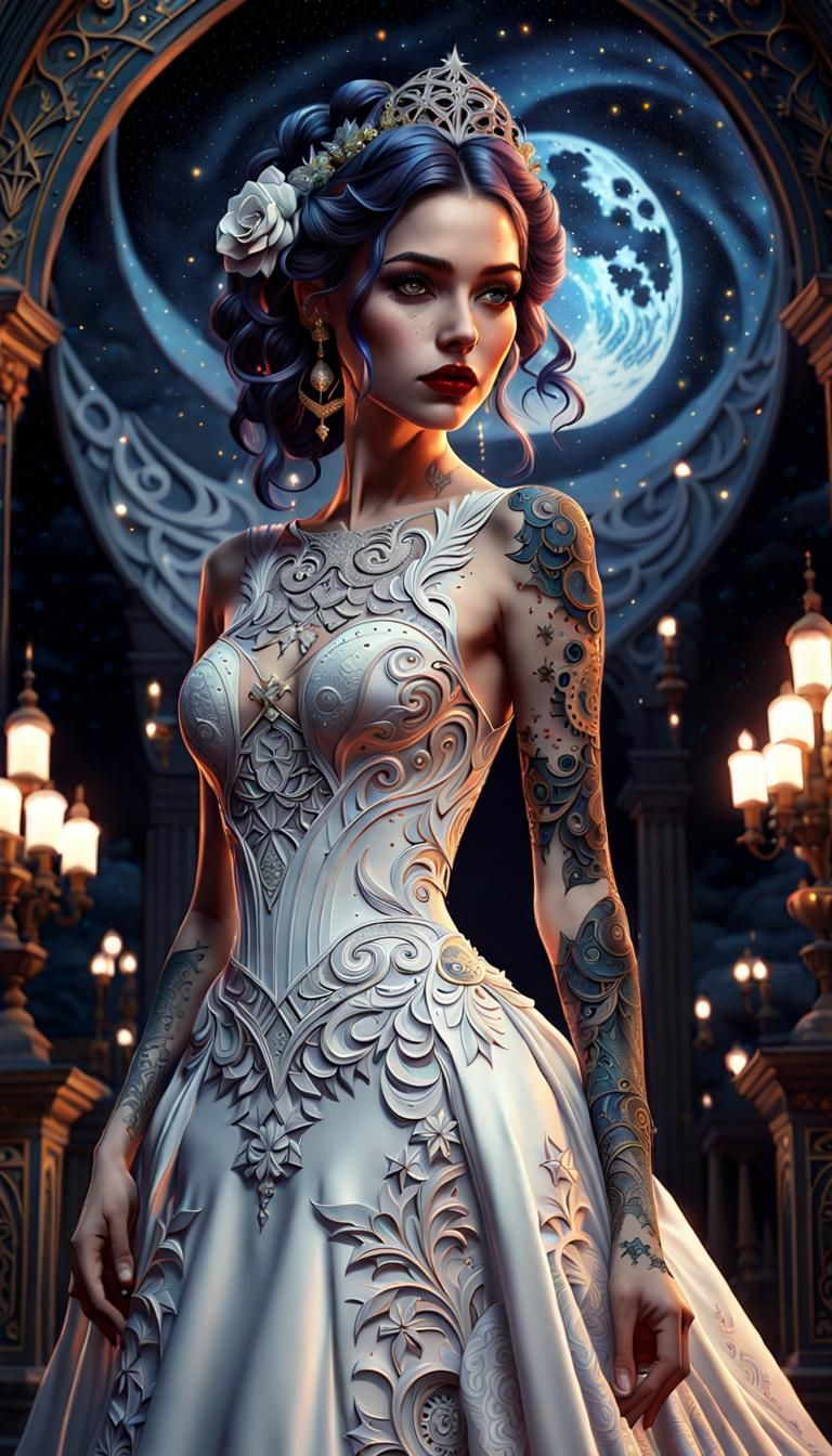 Gothic Tattoo Wedding Gown in Starry Night