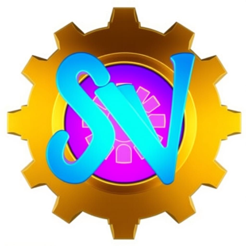 Golden Gear with Overlapping Blue Letters in Purple Center