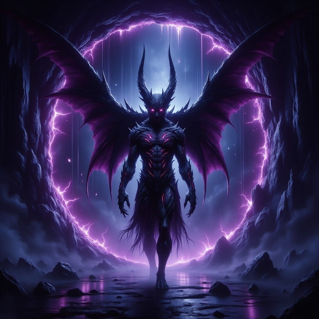 Demon Emerges from Glowing Portal in Dark Fantasy Style