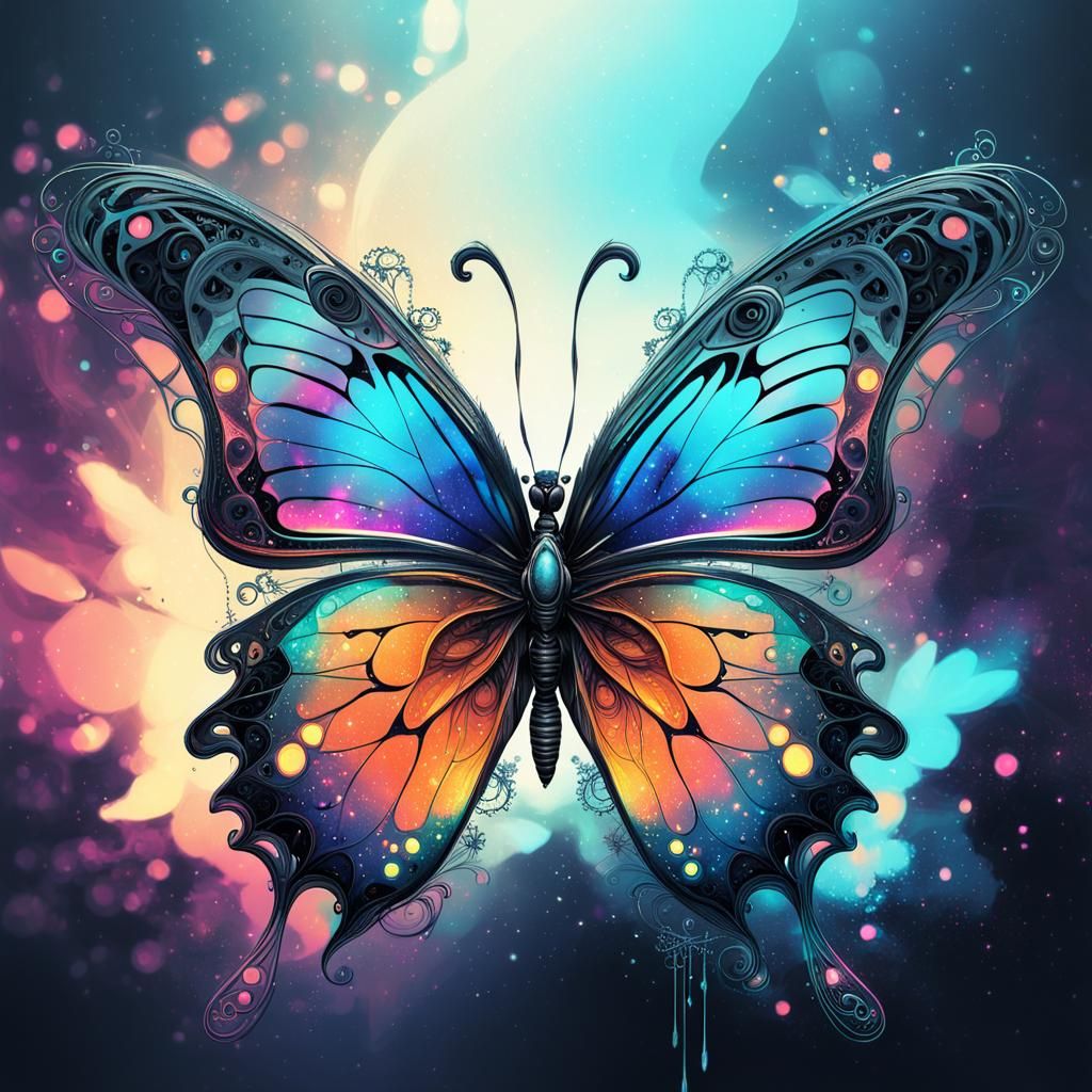 Butterfly in Fluorescent Fractal Dreamscape