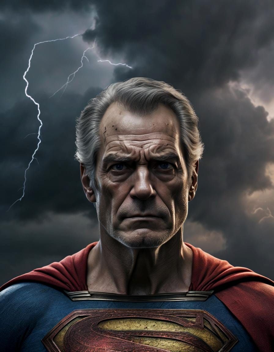 Hyperrealistic Portrait of an Aged Superhero