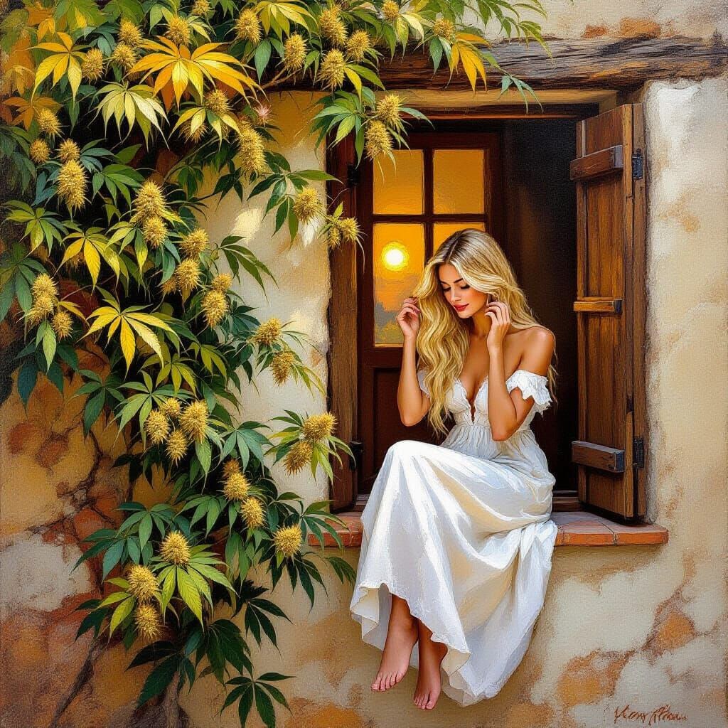 Mediterranean Cannabis Impasto Painting